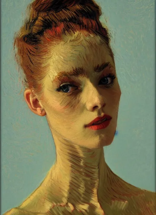 Image similar to !! detailed beautiful symmetrical portrait of a beautiful parisian dancer!!, detailed face, symmetrical painting, beautiful expressionist oil painting masterpiece, 8 k resolution, by van gogh, smooth, sharp focus, pastel color palette, trending on artstation