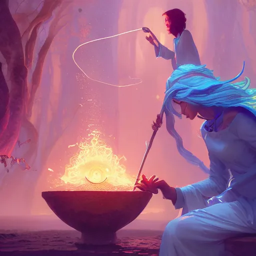 Image similar to mage casting a water spell, highly detailed vfx portrait, unreal engine, greg rutkowski, loish, rhads, beeple, makoto shinkai and lois van baarle, ilya kuvshinov, rossdraws, tom bagshaw, alphonse mucha, global illumination, detailed and intricate environment