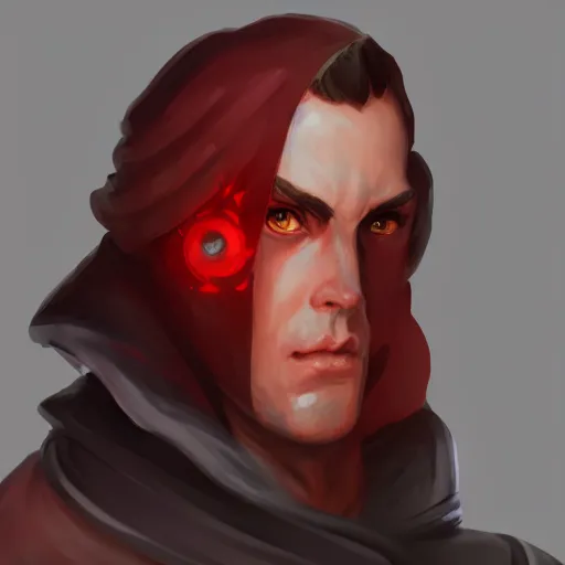 Image similar to portrait of a male dnd rogue, covered face, red eyes, upper half portrait, digital painting, artstation, concept art, smooth, sharp focus, illustration 8 k