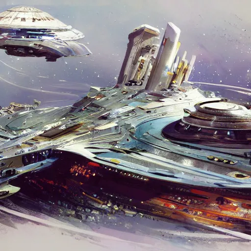 Prompt: concept art of an starship by john berkey