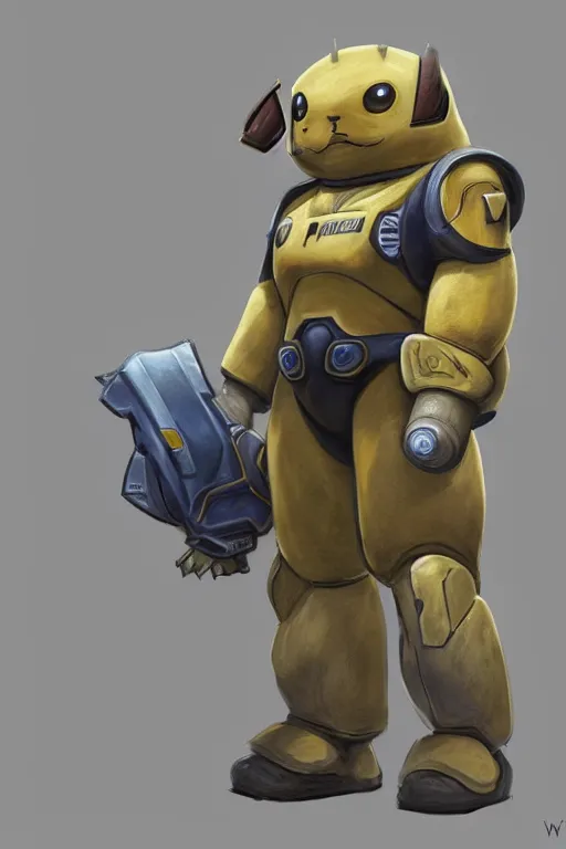 Prompt: portrait of pikachu in starcraft terran marine power armor, concept art by wayne reynolds, high quality 3 d render hyperrealist very cute muted color fluffy! highly detailed, vray smooth, soft indoor light, low angle, uhd 8 k, sharp focus