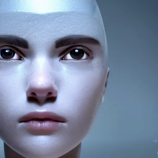 Image similar to headshot of humanoid robot from ex machina, cinematic angle, cinematic lighting, detailed, elegant