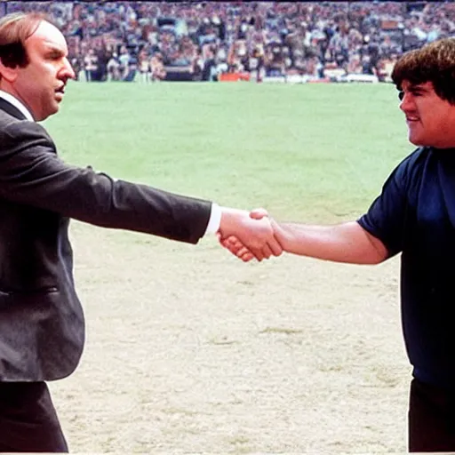 Prompt: Saul Goodman shaking hands with Diego maradona