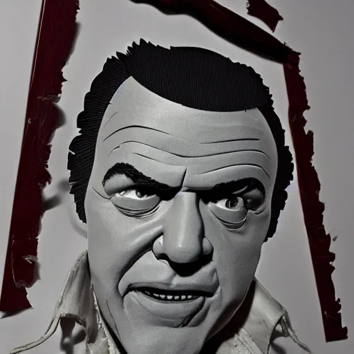 Image similar to a cut paper sculpture of jack nicholson in one flew over the cuckoo's nest