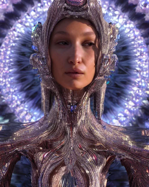 Image similar to a highly detailed metahuman 4 k close up render of an alien goddess bella hadid as alien in iris van herpen dress schiaparelli in diamonds crystals swarovski and jewelry iridescent in style of alphonse mucha gustav klimt trending on artstation made in unreal engine 4