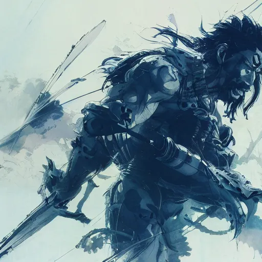 Image similar to tanjiro, water breathing form, demon slayer, studio ufotable, painting by greg ruthowski, yoji shinkawa, yoshikata amano, alphonse murac, craig mullins, beautiful artwork, highly detailed and intricate, award - winning, collaborative artwork, detailed, 4 k, 8 k, artstation