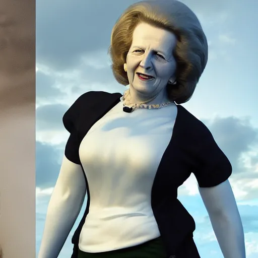 Image similar to Margaret Thatcher with hulk's body, realistic artstyle, wide shot, dramatic lighting, octane render, hyperrealistic, high quality, highly detailed, HD, beautiful, cinematic, 8k, unreal engine, facial accuracy, symmetrical