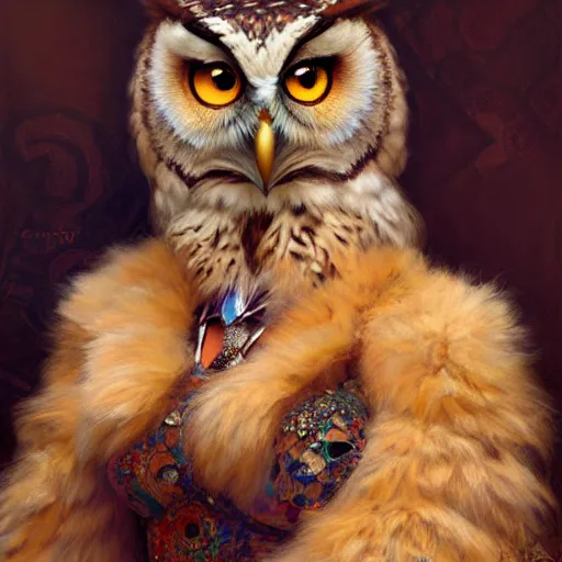 Image similar to a portrait of a beautiful female owl zootopia fursona furaffinity furry art detailed face painting by gaston bussiere craig mullins jc leyendecker gustav klimt artgerm greg rutkowski furry