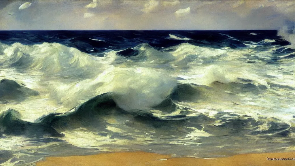 Image similar to ocean waves by joaquin sorolla, 4 k resolution