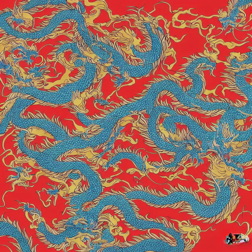 Image similar to beautiful epic traditional chinese dragon in harmonic colours, digital art