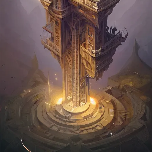 Prompt: an infinite library tower, D&D, fantasy, intricate, elegant, highly detailed, digital painting, artstation, concept art, smooth, sharp focus, illustration, art by Peter Mohrbacher, Peter Mohrbacher