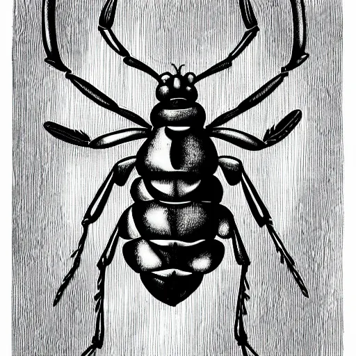 Image similar to stag beetle, black and white, botanical illustration, black ink on white paper, bold lines