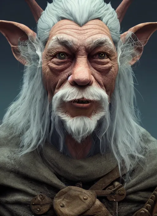 Image similar to portrait of a goblin as gandalf, trending in artstation, cinematic lighting, studio quality, smooth render, unreal engine 5 rendered, octane rendered, art style by klimt and nixeu and ian sprigger and wlop and krenz cushart.