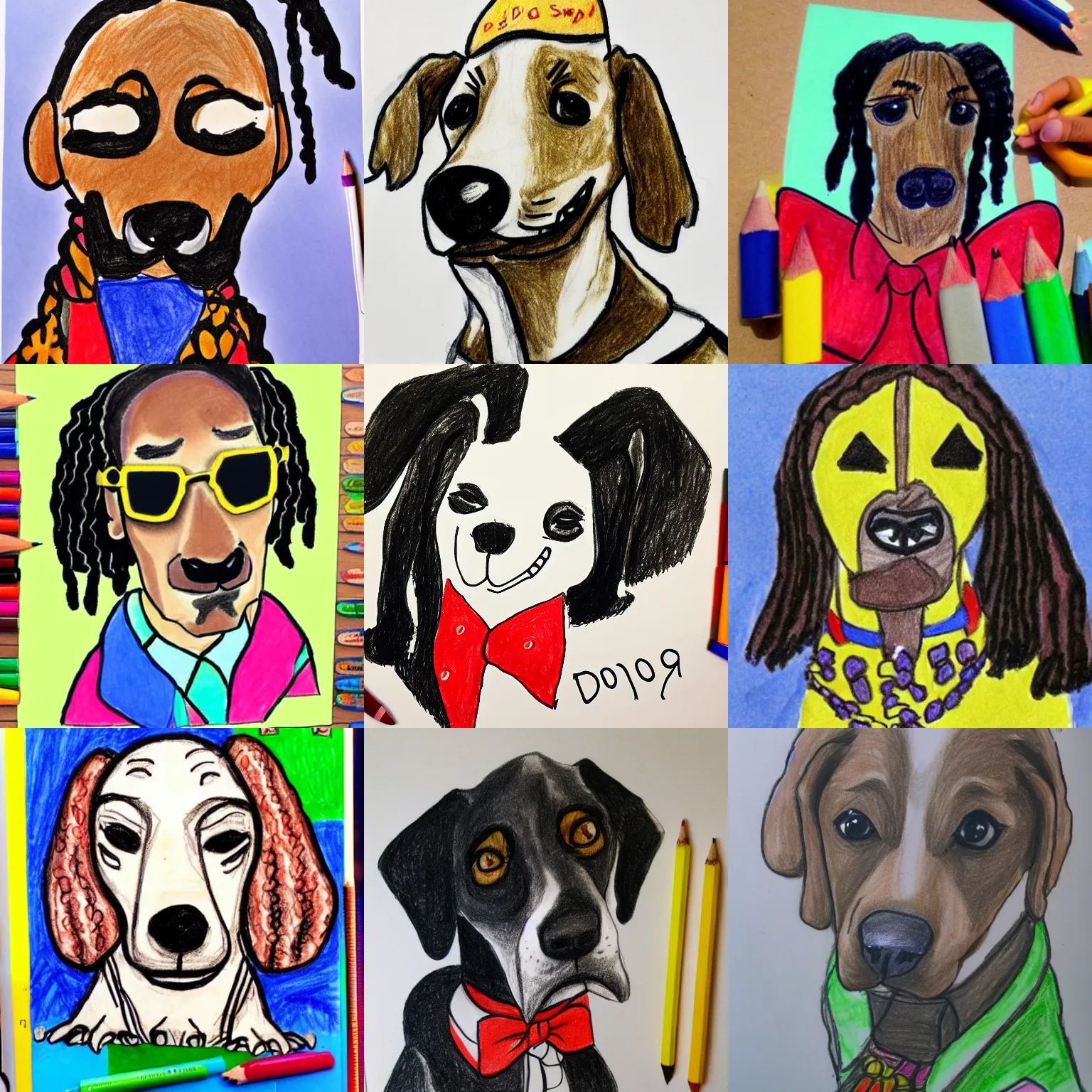 Prompt: kindergarden crayond drawing of snoop doog