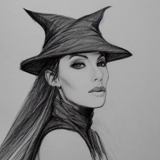 Image similar to pencil sketch of a powerful female witch with black wings, trending on artstation