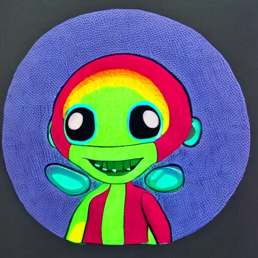 Prompt: stitch the alien with rainbow stripes