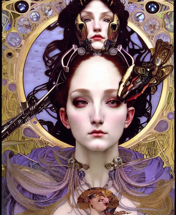 Prompt: realistic detailed face portrait of a beautiful futuristic italian renaissance queen in opulent alien armor and gown by alphonse mucha, ayami kojima, amano, greg hildebrandt, and mark brooks, female, feminine, art nouveau, ornate italian renaissance cyberpunk, iridescent venetian blown glass, neo - gothic, gothic, character concept design