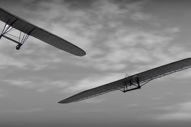 Image similar to still photo of the wright brothers flying airplane for the first time, black and white color photograph, highly detailed, photorealistic shot, bright studio setting, studio lighting, crisp quality and light reflections, unreal engine 5 quality render