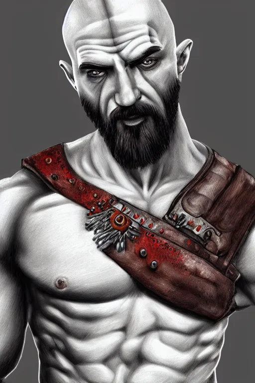 Prompt: portrait of kratos, highly detailed, centered, digital painting