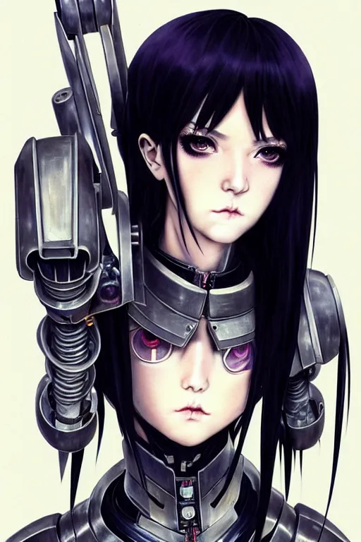 Image similar to portrait Anime goth cyberpunk cyborg girl in mechanical armor, blame, cute-fine-face, black-hair pretty face, realistic shaded Perfect face, fine details. Anime. Warhammer 40000, realistic shaded lighting by Ilya Kuvshinov katsuhiro otomo ghost-in-the-shell, magali villeneuve, artgerm, rutkowski, WLOP Jeremy Lipkin and Giuseppe Dangelico Pino and Michael Garmash and Rob Rey and Tsutomu Nihei