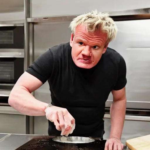 Image similar to gordon ramsey attempts to contain his unending rage when his risotto comes out dry