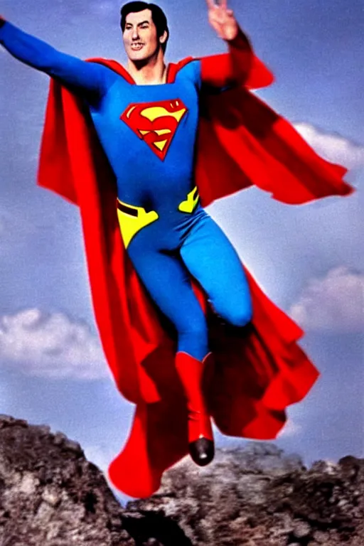 Image similar to rock hudson playing superman in 1 9 7 8, superhero movie