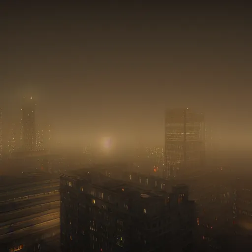 Prompt: city made out of flesh, night time, foggy, eerie lighting, 4k, unreal engine, artstation, photorealistic