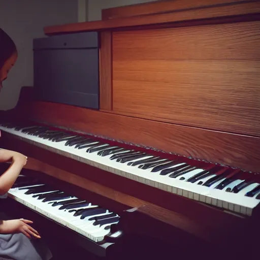 Prompt: photo of piano and guitar played by girls trending