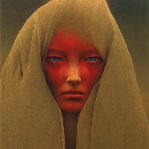 Image similar to beksinski, zdzislaw - her eyes wide, oil on canvas