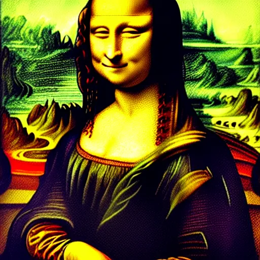 Image similar to a painting of the mona lisa in the style of van gogh