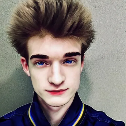 Image similar to “a realistic detailed photo of a guy who is an attractive humanoid who is half robot and half humanoid, who is a male android, twitch streamer Ninja Tyler Blevins, shiny skin, posing like a statue, blank stare”