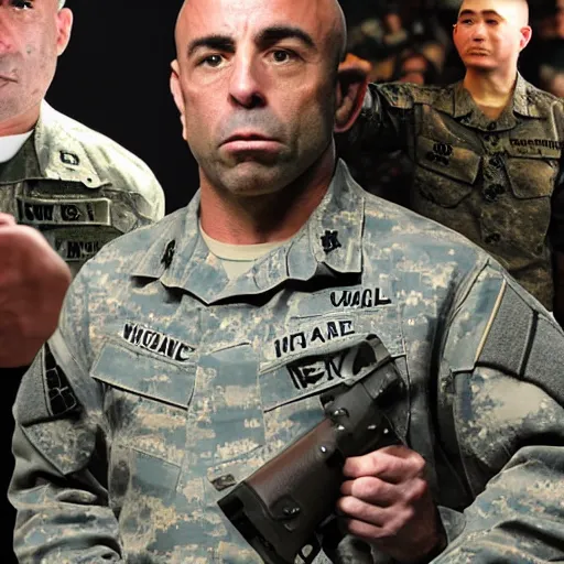 Image similar to Joe Rogan fights in the US military in a war against the chinese army