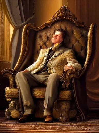 Image similar to a pleasured noble man siting in his armchair. intricate, elegant, highly detailed, digital painting, artstation, concept art, sharp focus, illustration, by justin gerard and artgerm, 8 k