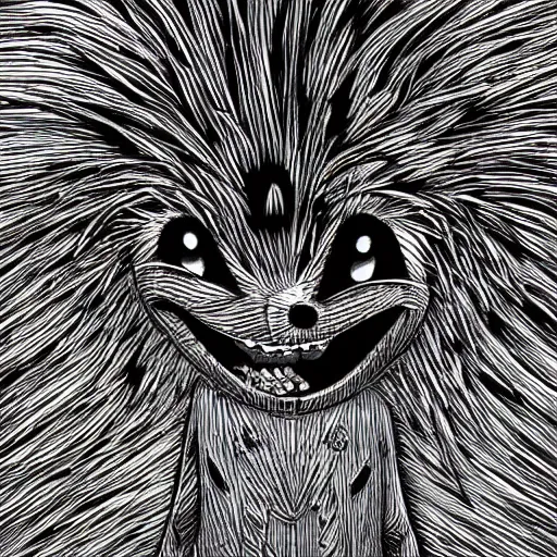 Image similar to low angle shot of a horrifying sonic the hedghehog, by Junji ito in the style of h r gieger, intricate, elegant, highly detailed, centered, digital painting, artstation, concept art, smooth