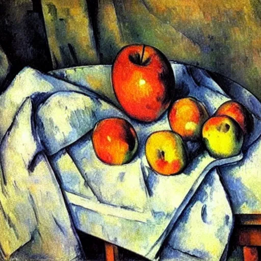 Image similar to Still life of an apple and mug of coffee on school desk, Paul Cezanne