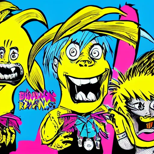 Image similar to punk rock bananas, 8 0 s, cartoon, trending on art station