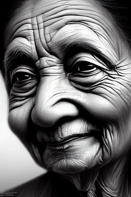 Image similar to ultra detailed close up face portrait of mamatha gandhi, black and white face portrait, extremely detailed digital painting, in the style of fenghua zhong and ruan jia and jeremy lipking and peter mohrbacher, mystical colors, rim light, beautiful lighting, 8 k, stunning scene, raytracing, octane, trending on artstation