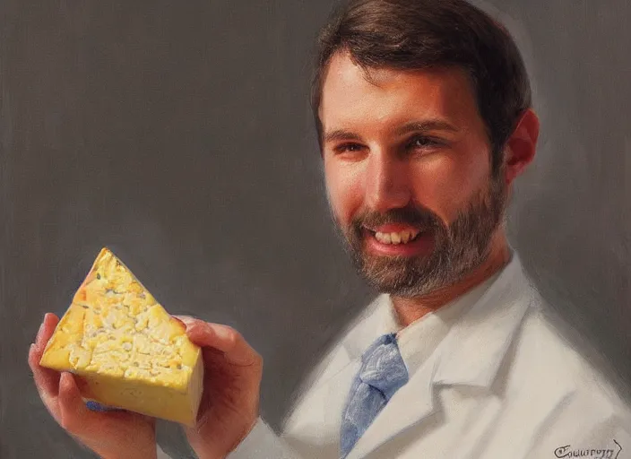 Image similar to a highly detailed cheese portrait of a dentist, james gurney, james jean