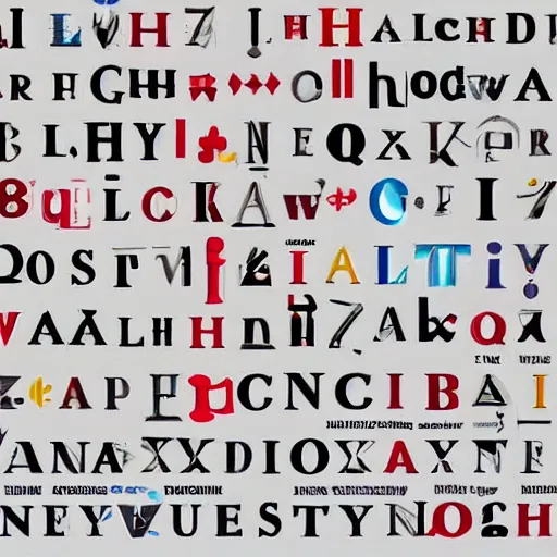 Prompt: text of all the new letters of a new alphabet, standard, fonts