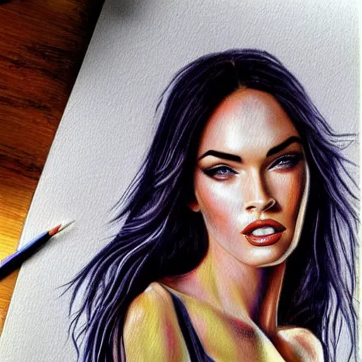 Image similar to “Megan Fox pastel paintings, ultra detailed portrait, 4k resolution”