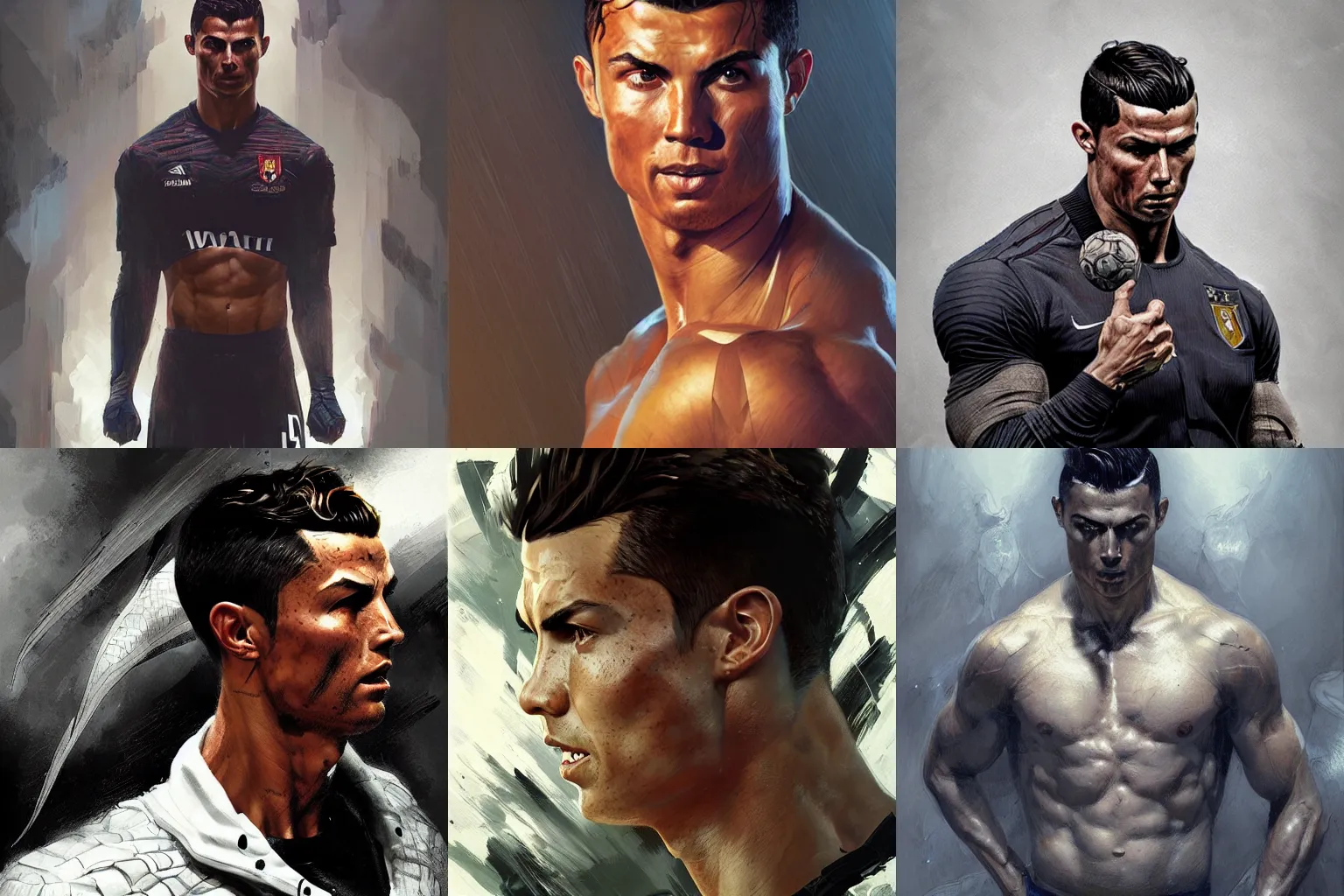 Prompt: Portrait of Cristiano Ronaldo, marvel comics, dark, intricate, highly detailed, smooth, artstation, digital illustration by Ruan Jia and Mandy Jurgens and Artgerm and Wayne Barlowe and Greg Rutkowski and Frank Frazetta