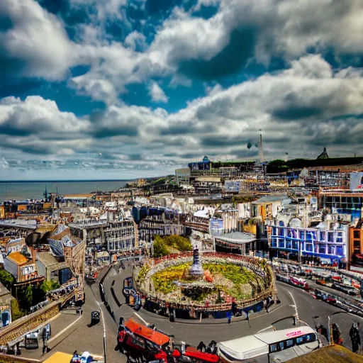 Prompt: a diorama of brighton, uk. tilt shift photography