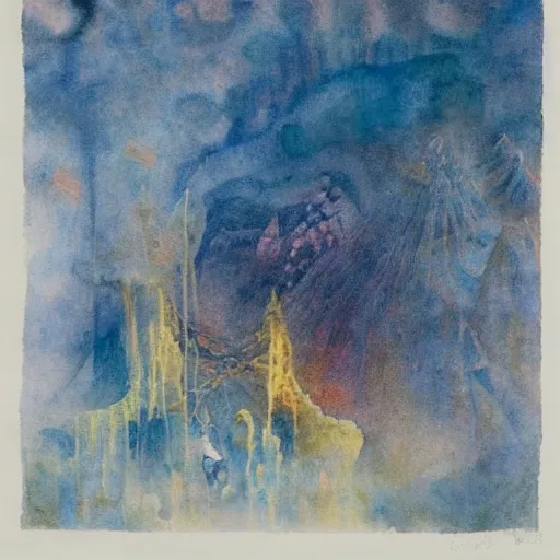 Image similar to lego high crimes resulting in dreamless sleep, a hypnotic mikalojus konstantinas ciurlionis watercolor painting, sneering way which offended even those of us who most admir'd his historical productions