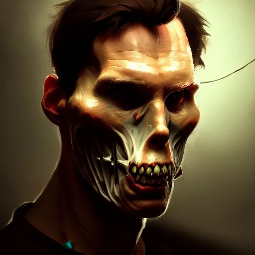 Prompt: a portrait of jerma985 by Greg Rutkowski, digital art, horror, chiaroscuro, trending on artstation, anime arts, featured on Pixiv, HD, 8K, highly detailed, good lighting, beautiful, epic, masterpiece, - H 768