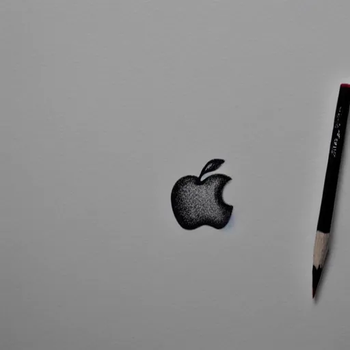 Prompt: photo pencil touching the paper drawing an apple