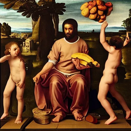 Image similar to frank ocean with a banana, renaissance painting