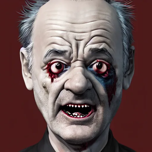 Prompt: bill murray as angry zombie portrait, horror core, apocalyptic, bathrobe, pale skin, wounds, one eye hanging out, snarling, dramatic, sharp focus, fiction, hyper detailed, digital art, trending in artstation, cinematic lighting, studio quality, smooth render, unreal engine 5 rendered, octane rendered, art style and nixeu and wlop and krenz cushart