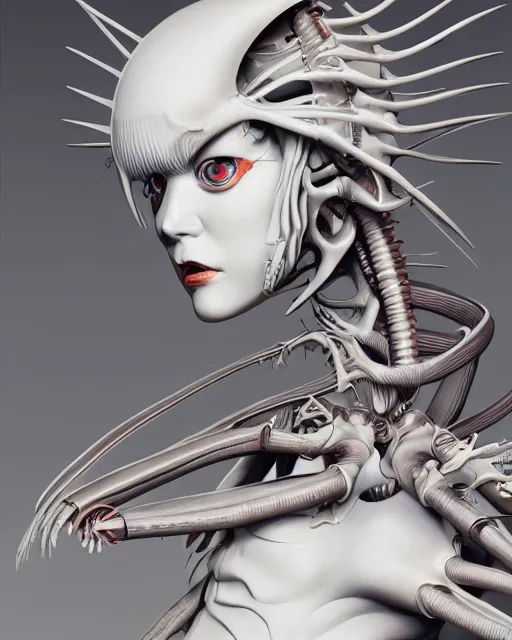 Image similar to rei ayanami by roger dean, by hr giger, biomechanical, profile portrait, hyper detailed, hyperrealism, deviantart, artstation, 4 k, highly detailed, vray rendering, unreal engine