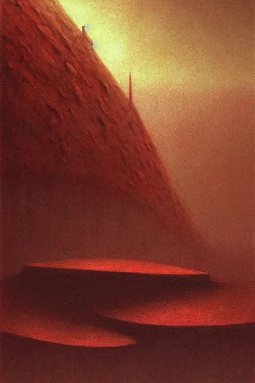 Image similar to brutalist architecture on mars, by zdzislaw beksinski, by dariusz zawadzki, by wayne barlowe, gothic, surrealism, cosmic horror, lovecraftian, cold hue's, warm tone gradient background, concept art, beautiful composition