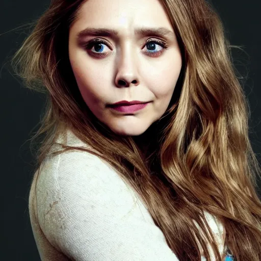 Image similar to Elizabeth Olsen, frowning eyebrows, saying 'No', photorealistic, 4k, 8k